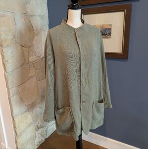 Ermenegildo Zegna Vintage Olive Green Linen & Silk Button-Up Coat